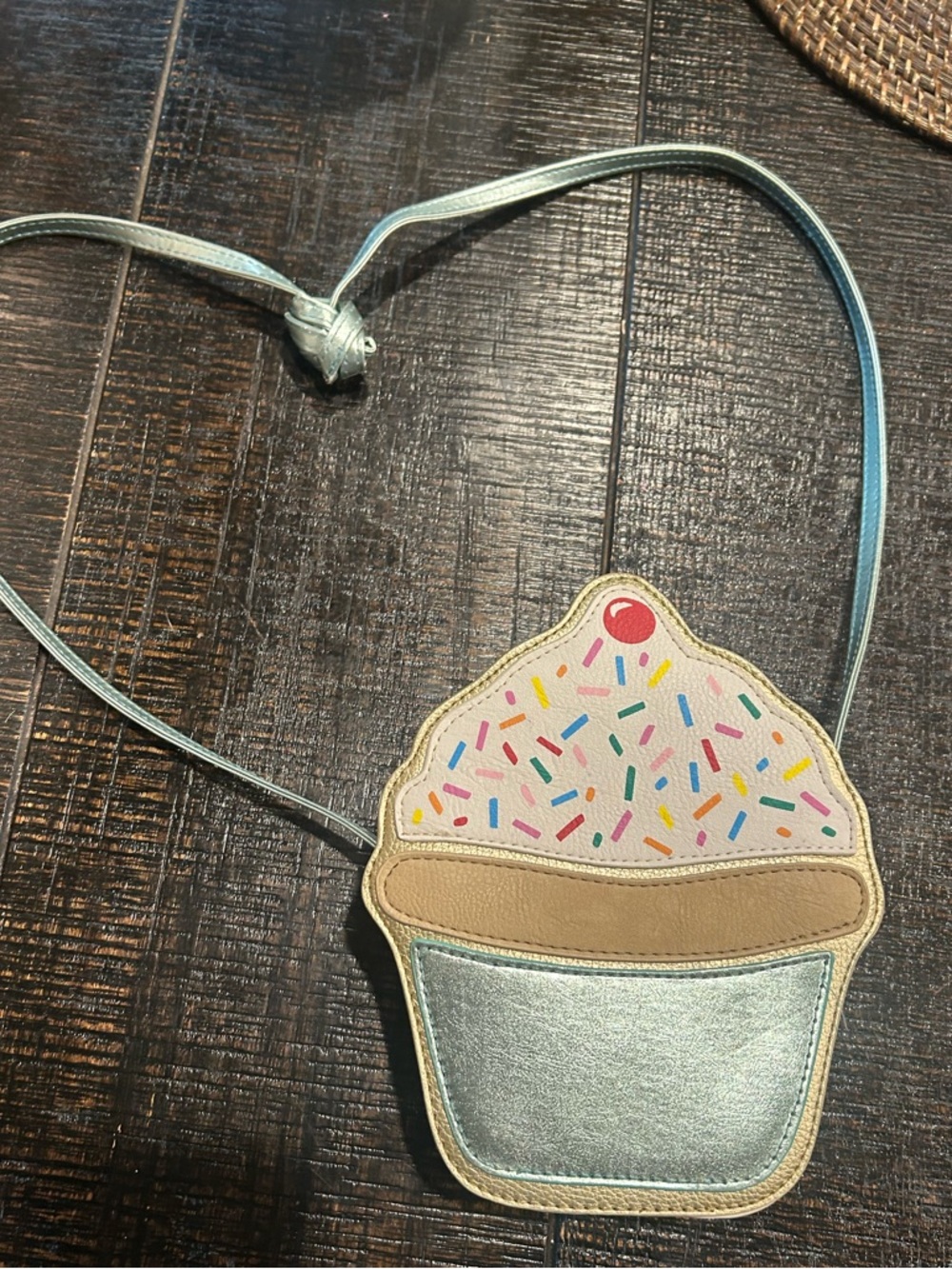 Cupcake Crossbody Bag for Kids - Metallic Blue with Pink Frosting